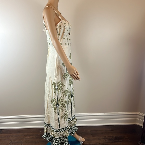 Farm Rio Sleeveless Ruffle Hem Tropical Linen Maxi Dress - Picture 10 of 15